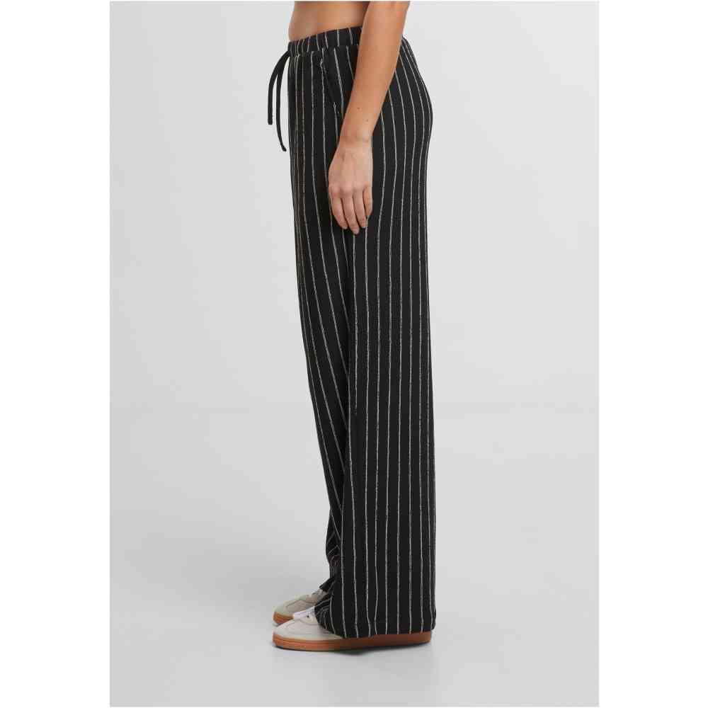 Urban Classics - Structured Striped Relaxed Fit Wide leg trousers - Black/Off white